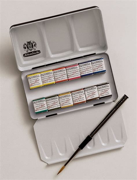 schmincke watercolors metal box set of 12 half pans|schmincke horadam aquarell watercolor sets.